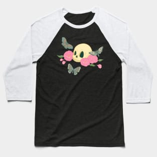 Skull with Moths and Peonies Baseball T-Shirt